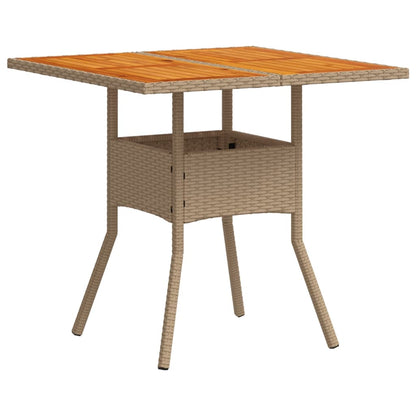 Tavolo da Giardino Beige 80x80x75 cm Polyrattan e Legno Acacia