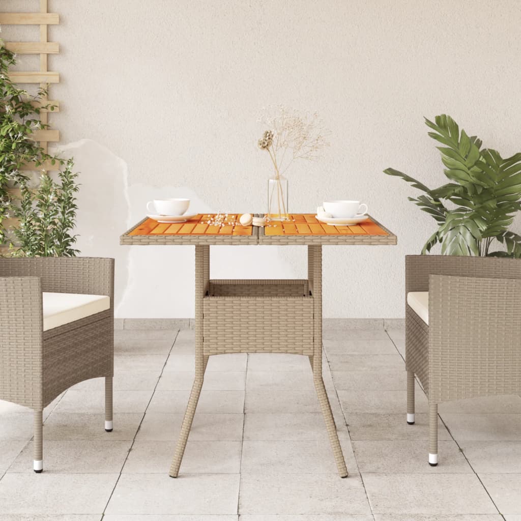 Tavolo da Giardino Beige 80x80x75 cm Polyrattan e Legno Acacia