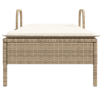 Lettino Prendisole con Ruote e Cuscino in Polyrattan Beige