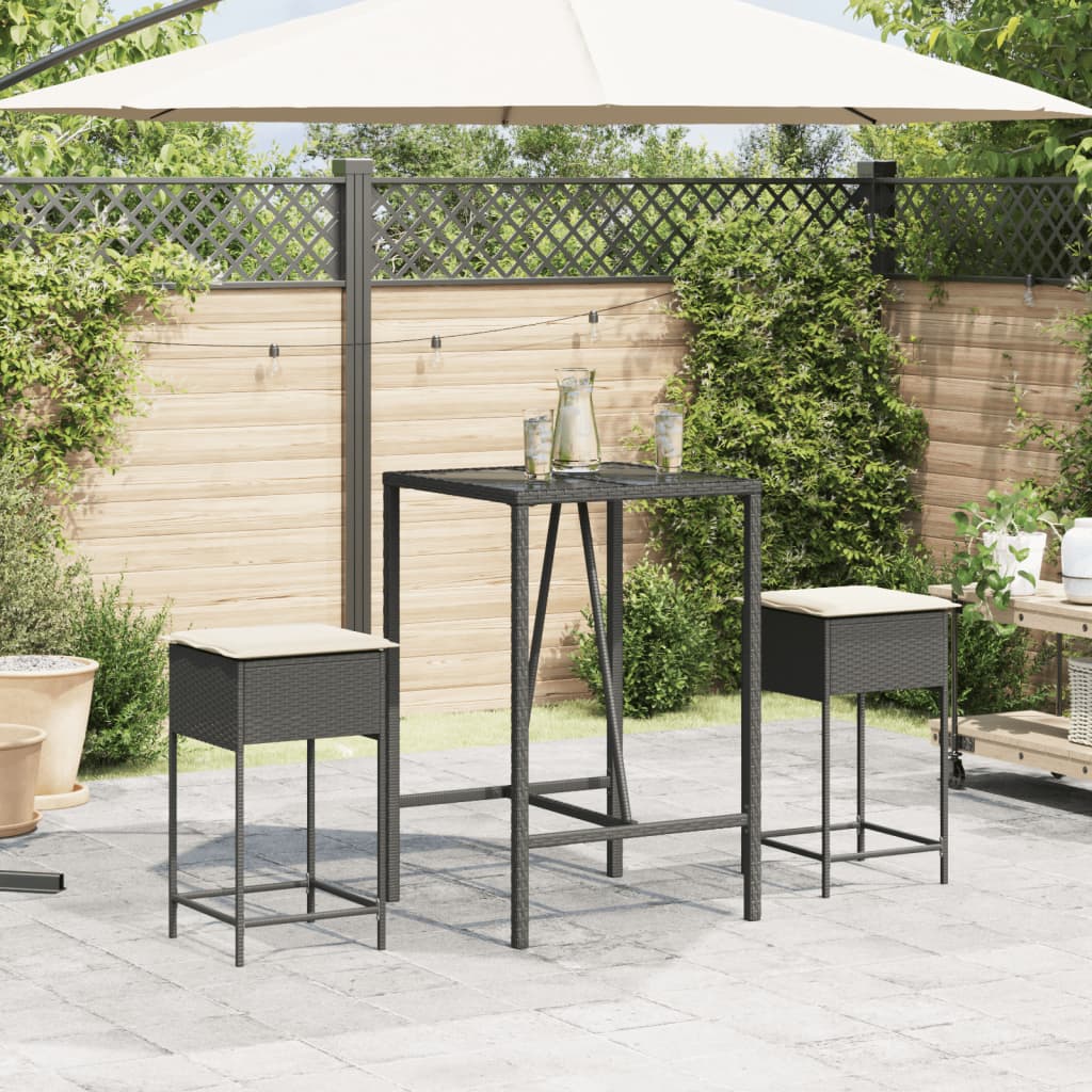 Sgabelli da Bar con Cuscini 2 pz Neri in Polyrattan