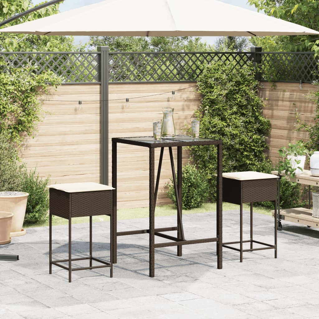 Sgabelli da Bar con Cuscini 2 pz Marroni in Polyrattan