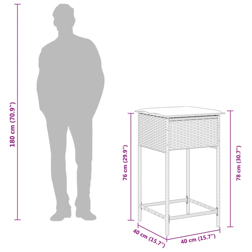 Sgabelli da Bar con Cuscini 2 pz Marroni in Polyrattan