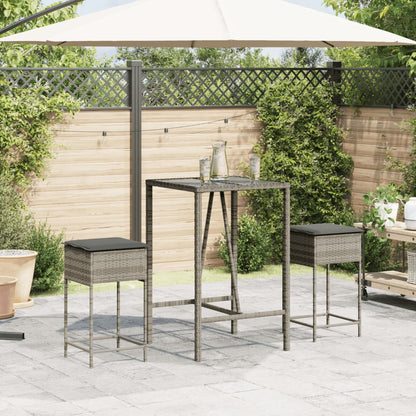 Sgabelli da Bar con Cuscini 2 pz Grigi in Polyrattan