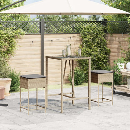 Sgabelli da Bar con Cuscini 2 pz Beige in Polyrattan