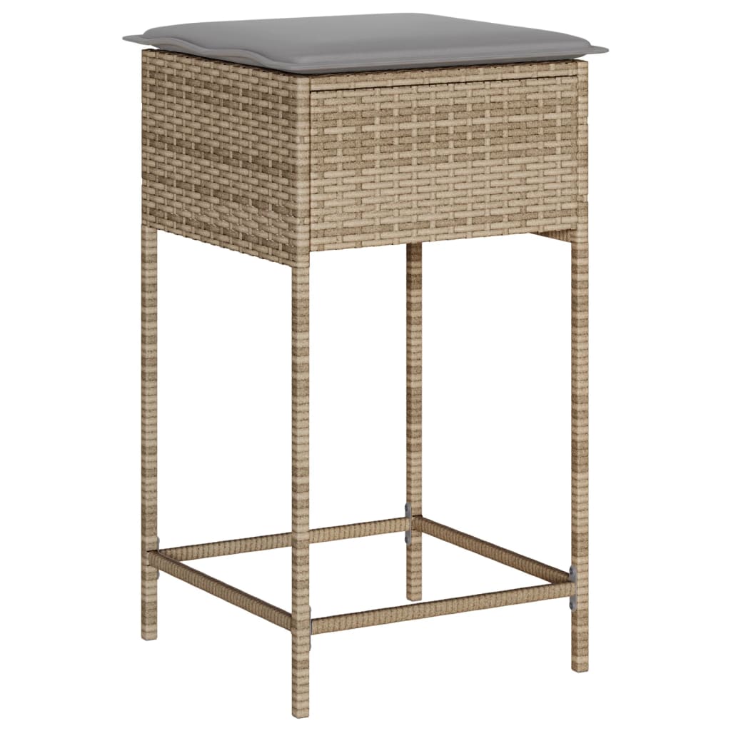 Sgabelli da Bar con Cuscini 2 pz Beige in Polyrattan