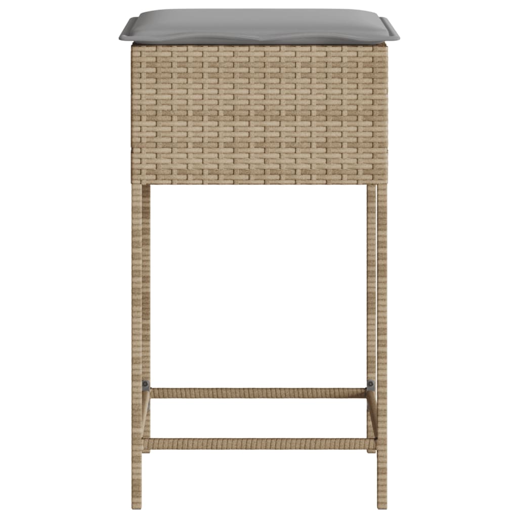 Sgabelli da Bar con Cuscini 2 pz Beige in Polyrattan