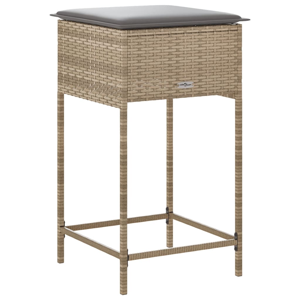Sgabelli da Bar con Cuscini 2 pz Beige in Polyrattan - homemem39