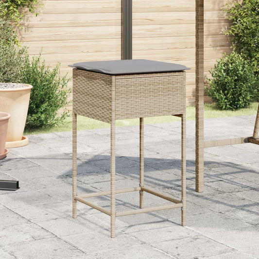 Sgabelli da Bar con Cuscini 2 pz Beige in Polyrattan