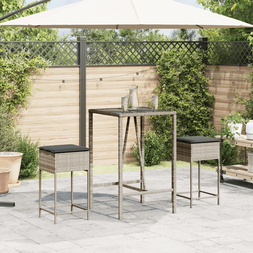 Sgabelli da Bar con Cuscini 2 pz Grigio Chiaro in Polyrattan - homemem39