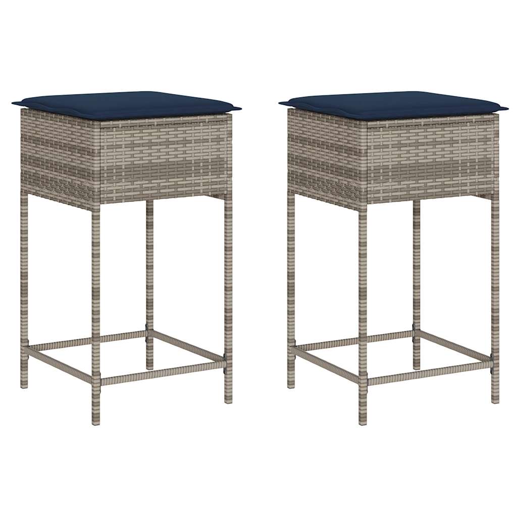 Sgabelli da giardino con Cuscini 2 pz in Polyrattan Grigio
