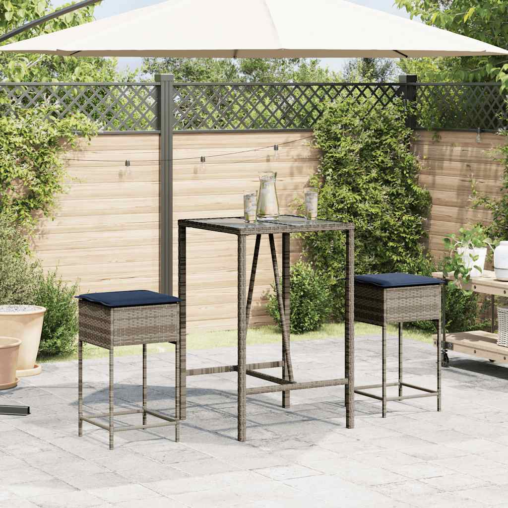 Sgabelli da giardino con Cuscini 2 pz in Polyrattan Grigio