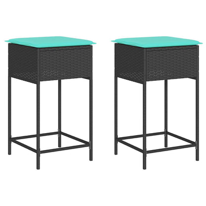 Sgabelli da giardino con Cuscini 2 pz in Polyrattan Nero