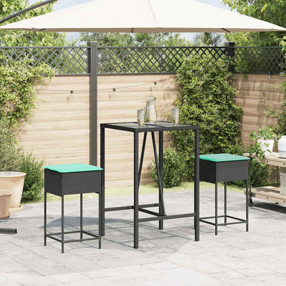 Sgabelli da giardino con Cuscini 2 pz in Polyrattan Nero