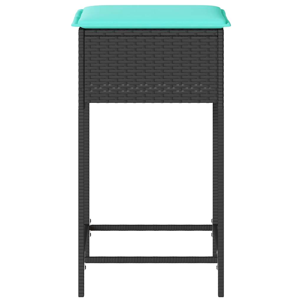 Sgabelli da giardino con Cuscini 2 pz in Polyrattan Nero