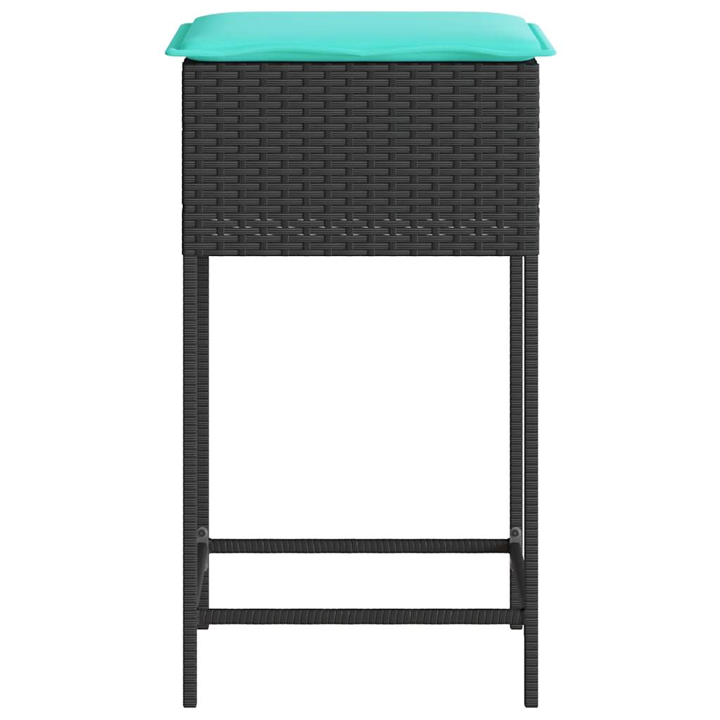 Sgabelli da giardino con Cuscini 2 pz in Polyrattan Nero