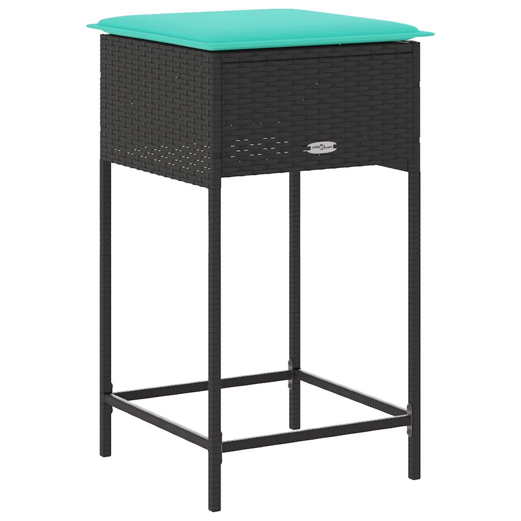 Sgabelli da giardino con Cuscini 2 pz in Polyrattan Nero