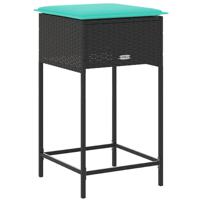 Sgabelli da giardino con Cuscini 2 pz in Polyrattan Nero