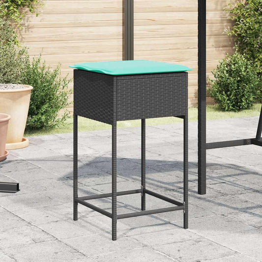 Sgabelli da giardino con Cuscini 2 pz in Polyrattan Nero