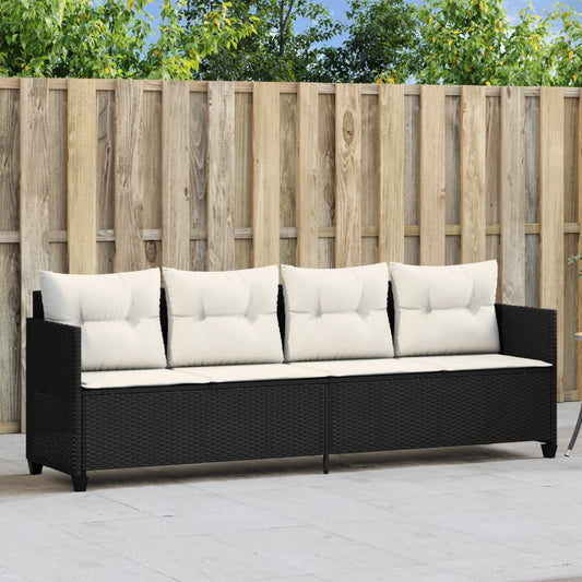 Sun Lounger with Black Polyrattan Cushions