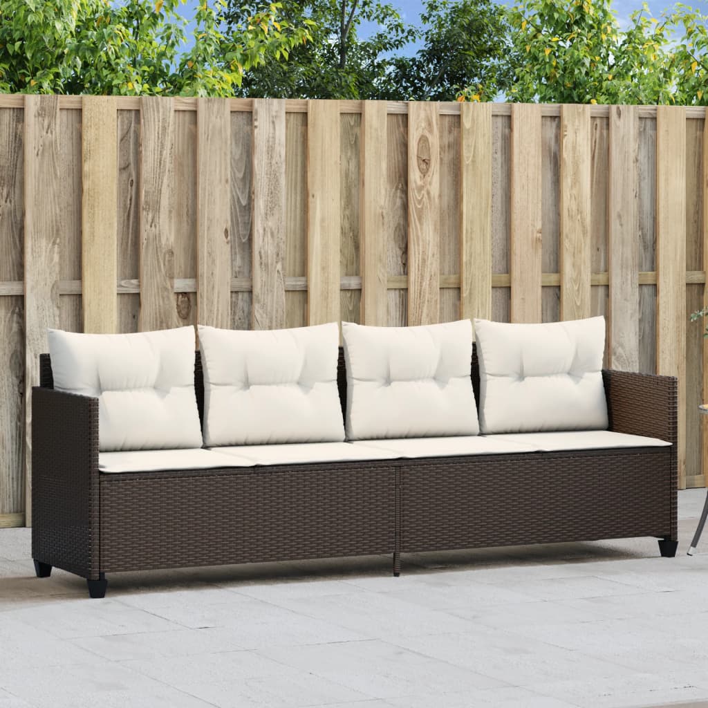 Sun lounger with brown cushions in polyrattan