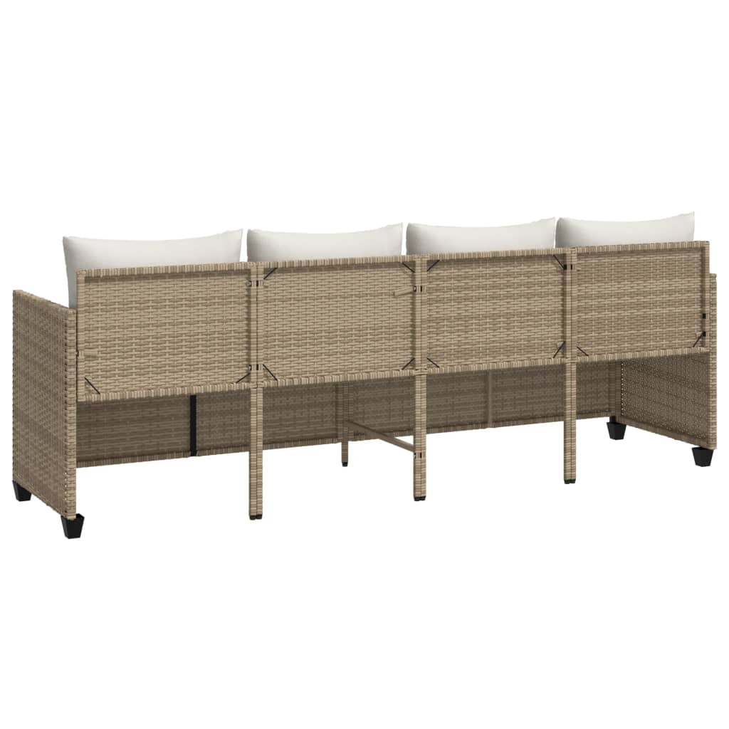 Lettino Prendisole con Cuscini Beige in Polyrattan