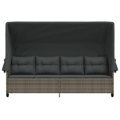 Lettino Prendisole con Baldacchino e Cuscini Grigio Polyrattan - homemem39