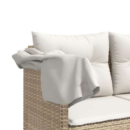 Sun Lounger with Canopy and Beige Polyrattan Cushions