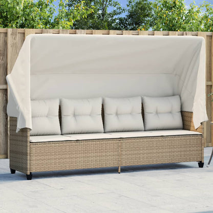 Sun Lounger with Canopy and Beige Polyrattan Cushions