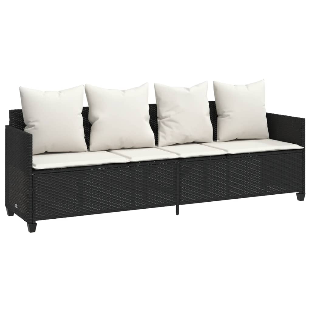 Sun Lounger with Black Polyrattan Cushions