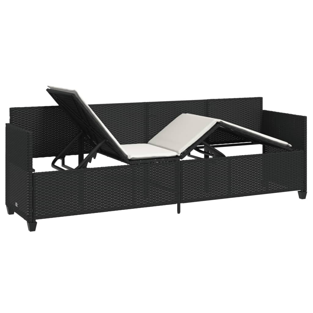 Sun Lounger with Black Polyrattan Cushions