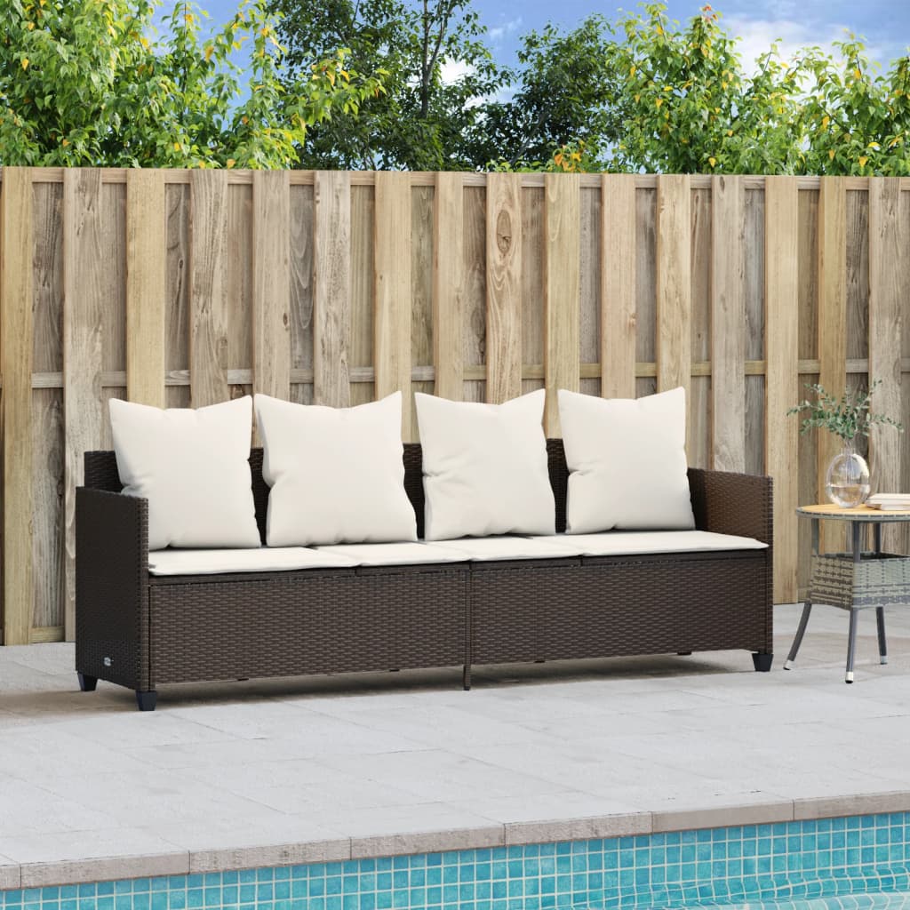 Sun lounger with brown cushions in polyrattan