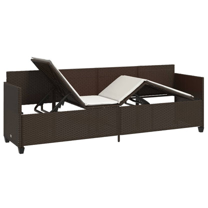 Sun lounger with brown cushions in polyrattan