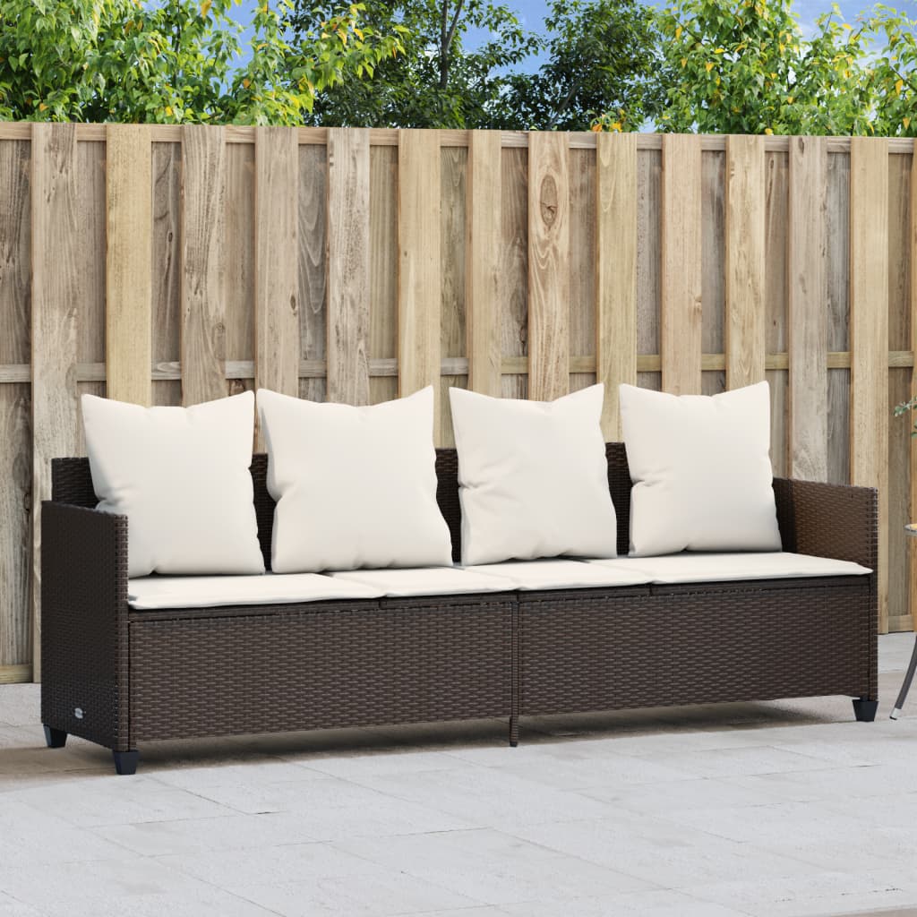 Sun lounger with brown cushions in polyrattan