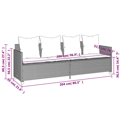 Lettino Prendisole con Cuscini Grigio in Polyrattan