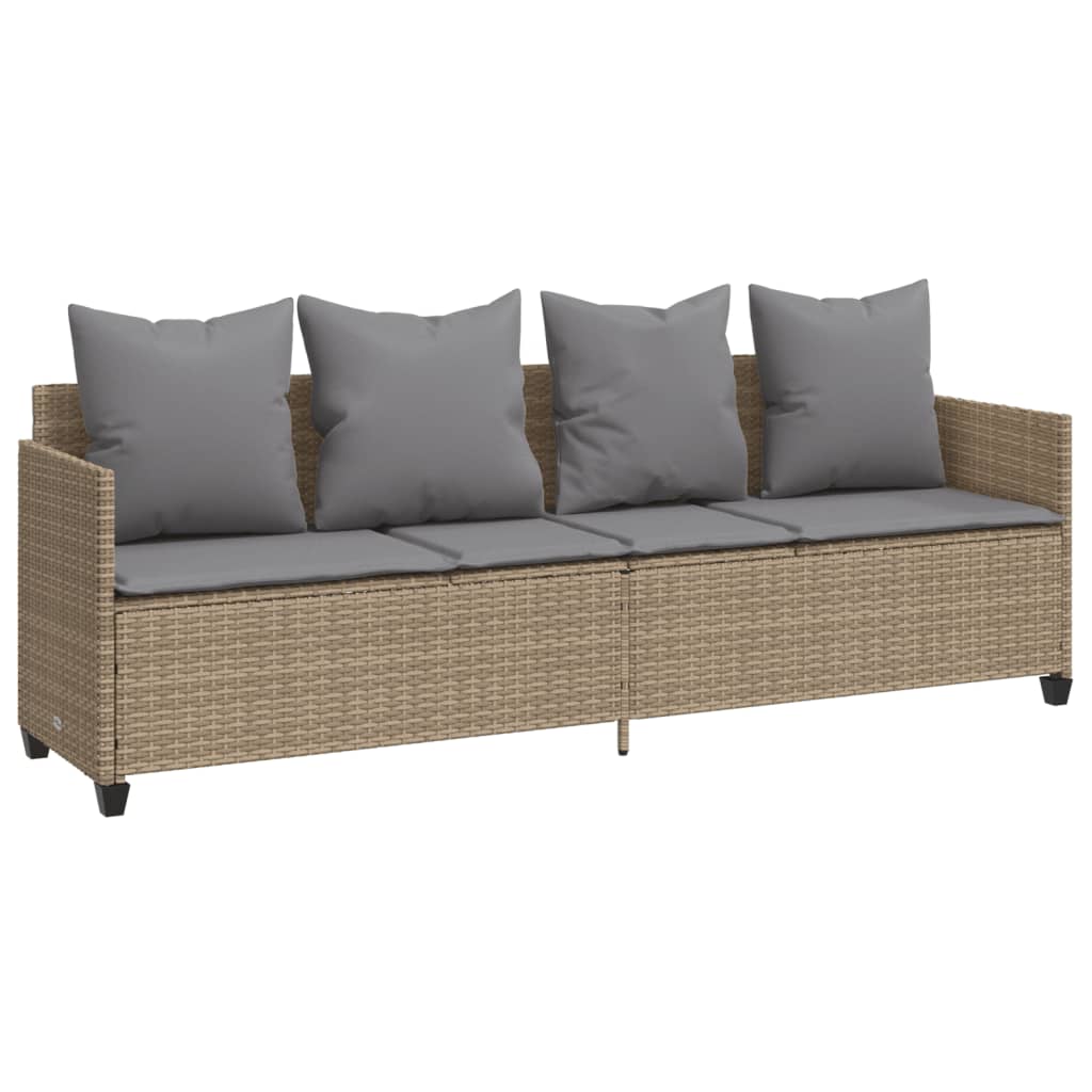 Sun lounger with beige polyrattan cushions