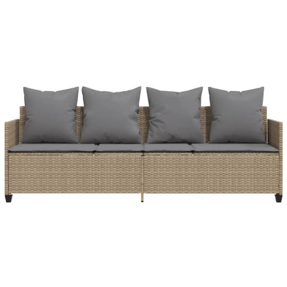 Sun lounger with beige polyrattan cushions