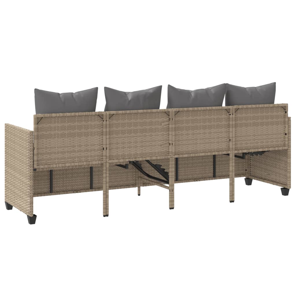 Sun lounger with beige polyrattan cushions