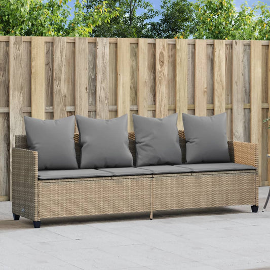 Sun lounger with beige polyrattan cushions