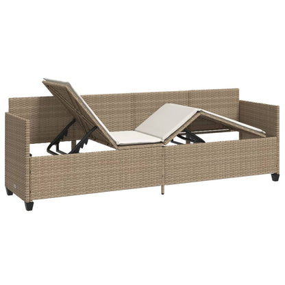 Lettino Prendisole con Cuscini Beige in Polyrattan