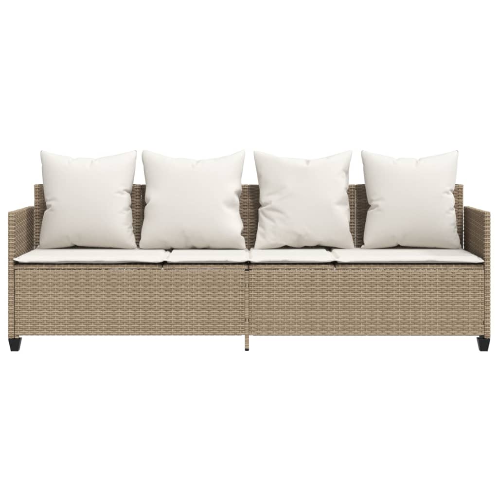 Lettino Prendisole con Cuscini Beige in Polyrattan