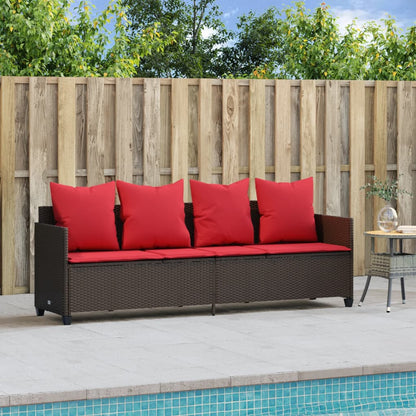Lettino Prendisole con Cuscini Marrone in Polyrattan