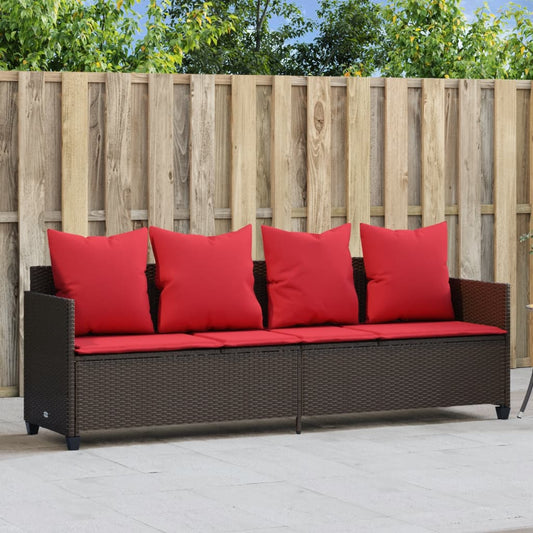 Lettino Prendisole con Cuscini Marrone in Polyrattan