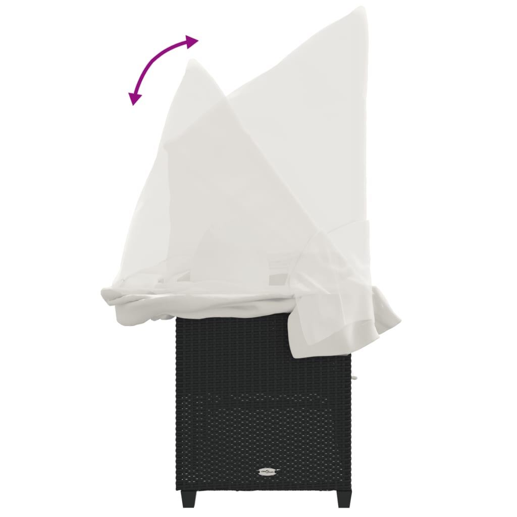 Lettino Prendisole con Baldacchino e Cuscini Nero Polyrattan - homemem39