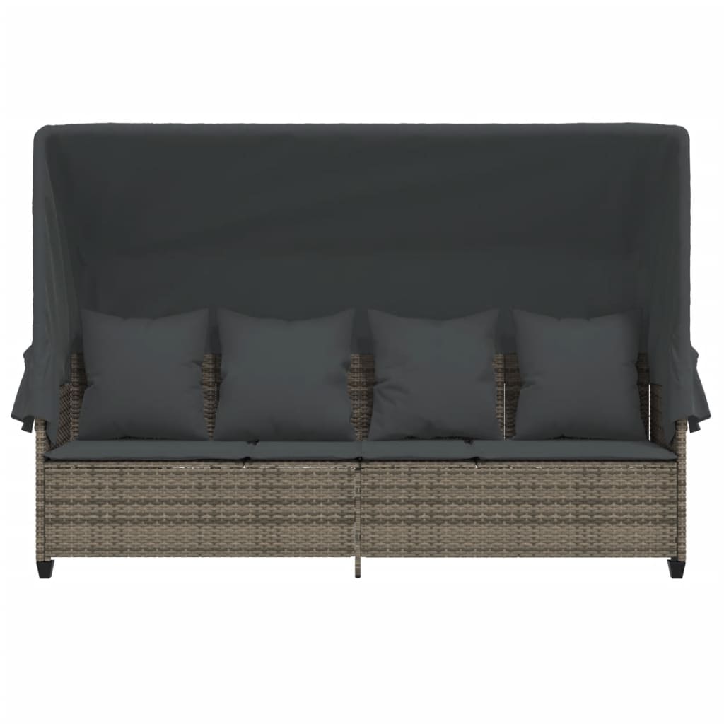 Lettino Prendisole con Baldacchino e Cuscini Grigio Polyrattan - homemem39