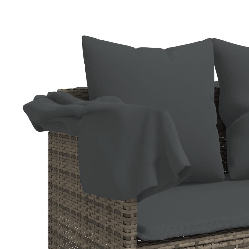 Sun Lounger with Canopy and Gray Polyrattan Cushions