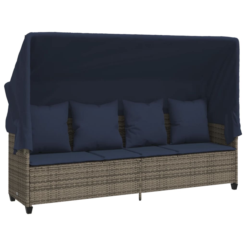 Lettino Prendisole con Baldacchino e Cuscini Grigio Polyrattan | homemem39