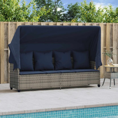 Lettino Prendisole con Baldacchino e Cuscini Grigio Polyrattan | homemem39