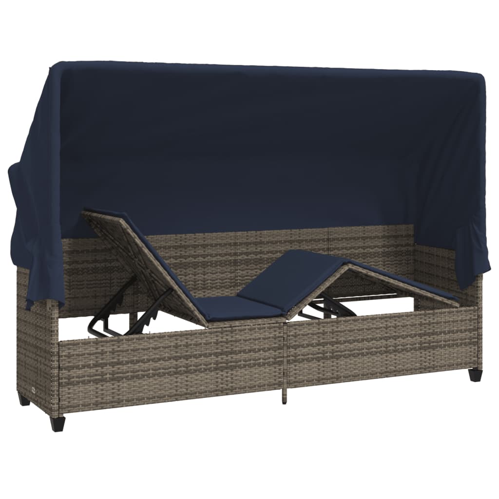 Lettino Prendisole con Baldacchino e Cuscini Grigio Polyrattan | homemem39