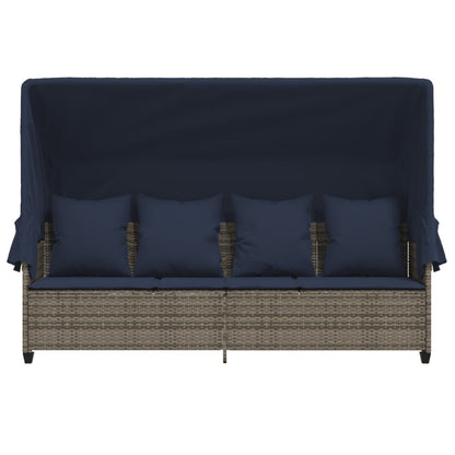 Lettino Prendisole con Baldacchino e Cuscini Grigio Polyrattan | homemem39
