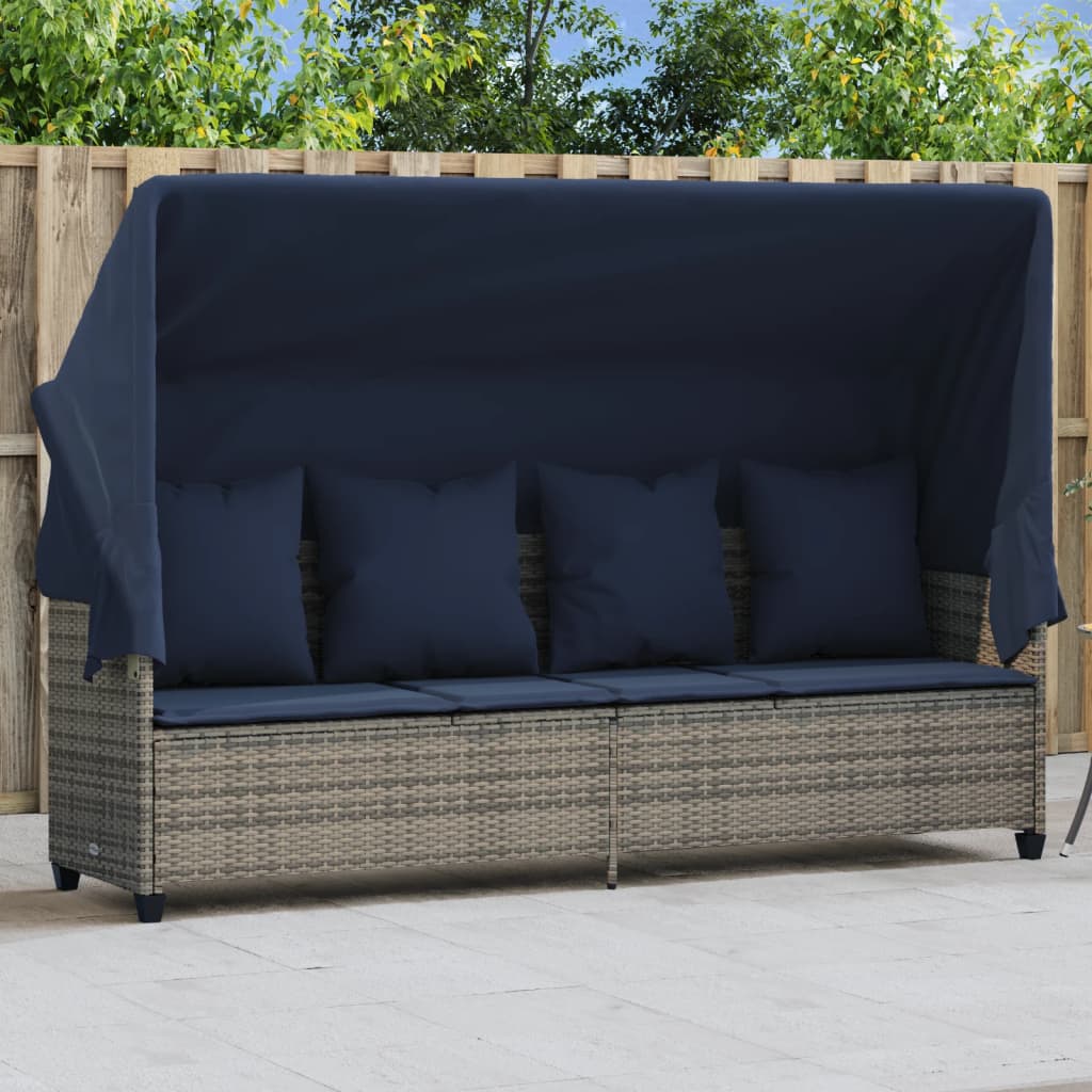Lettino Prendisole con Baldacchino e Cuscini Grigio Polyrattan | homemem39